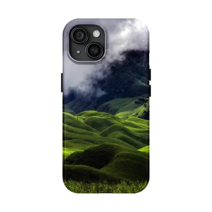 Green Rolling Hills Storm Clouds Mountains