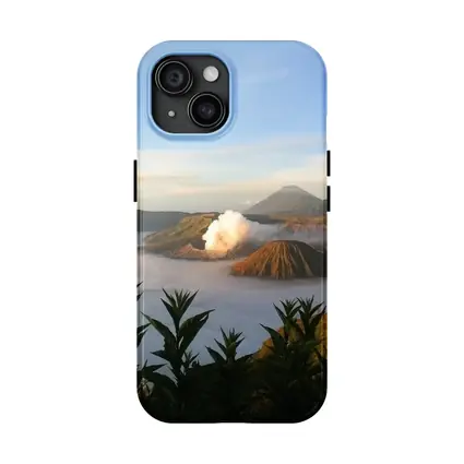 Mount Bromo Volcano Erupting Above Clouds Indonesia