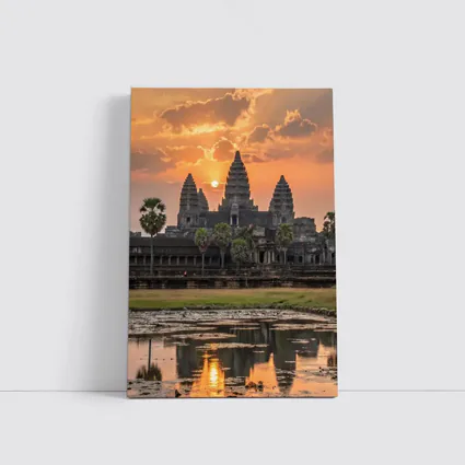 Angkor Wat Temple Sunset Reflection Cambodia