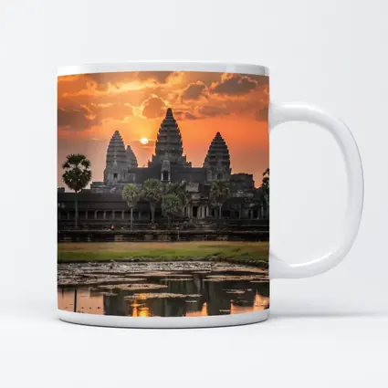 Angkor Wat Temple Sunset Reflection Cambodia