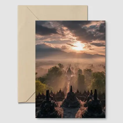 Borobudra Temple Sunrise Mist Indonesia