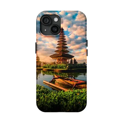 Bali Temple Lake Sunset Golden Sky