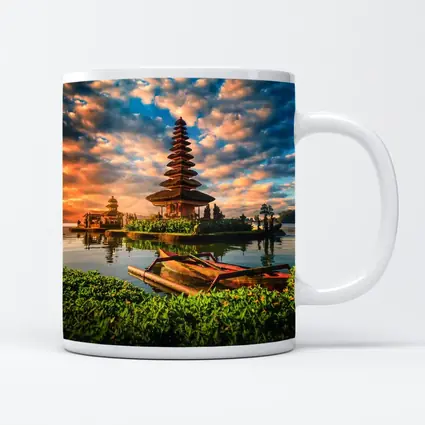 Bali Temple Lake Sunset Golden Sky