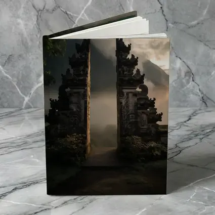 Balinese Temple Gate Misty Mountain Landscape