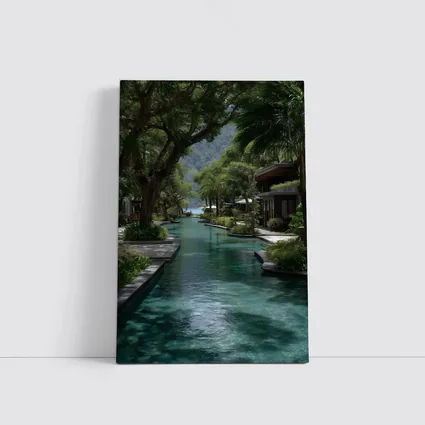 Tropical Resort Pool Surrounded By Lush Trees