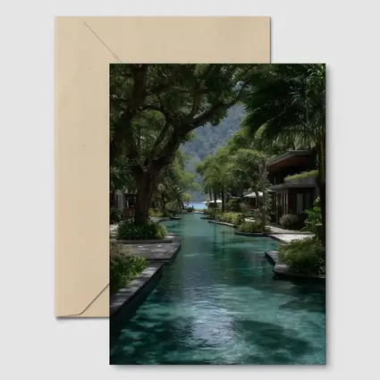 Tropical Resort Pool Surrounded By Lush Trees