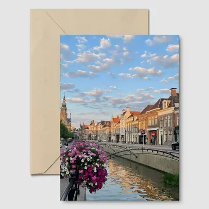 Dutch Canal Town Flowers Cloudy Sky