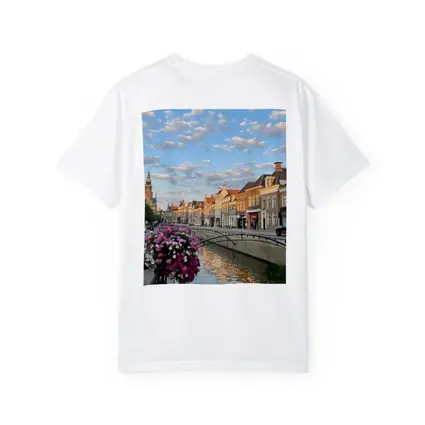 Dutch Canal Town Flowers Cloudy Sky
