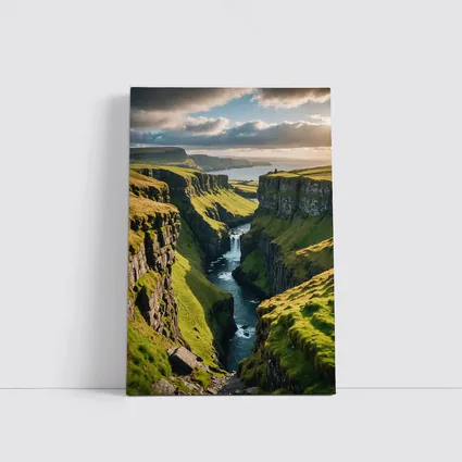 Green Cliffside Canyon Waterfall Coastal Landscape