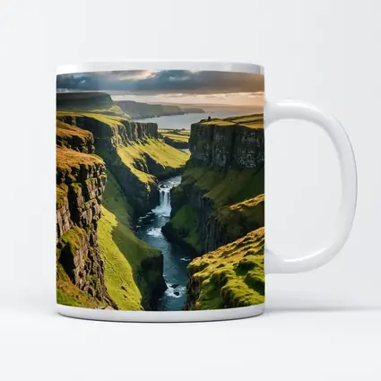 Green Cliffside Canyon Waterfall Coastal Landscape