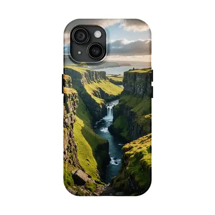 Green Cliffside Canyon Waterfall Coastal Landscape