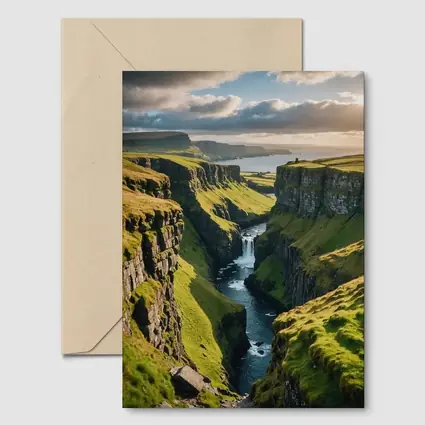 Green Cliffside Canyon Waterfall Coastal Landscape