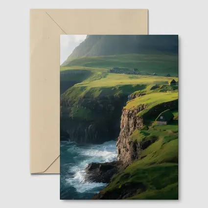 Green Cliffside Coastal Village Ocean View
