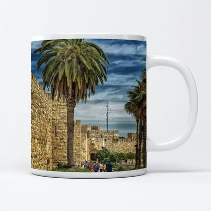 Jerusalem Old City Walls Palm Trees