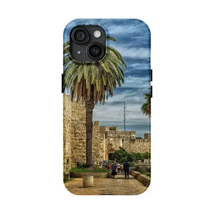 Jerusalem Old City Walls Palm Trees