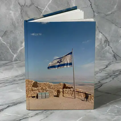 Israel Flag Flying Over Masada Desert
