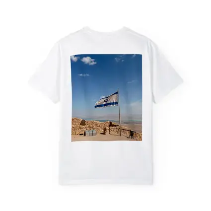 Israel Flag Flying Over Masada Desert