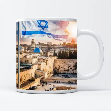 Israel Flag Western Wall Jerusalem Skyline