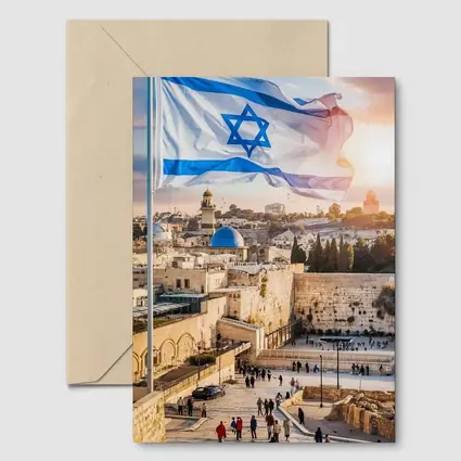 Israel Flag Western Wall Jerusalem Skyline