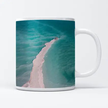 Aerial View Couple Walking Turquoise Salt Shore