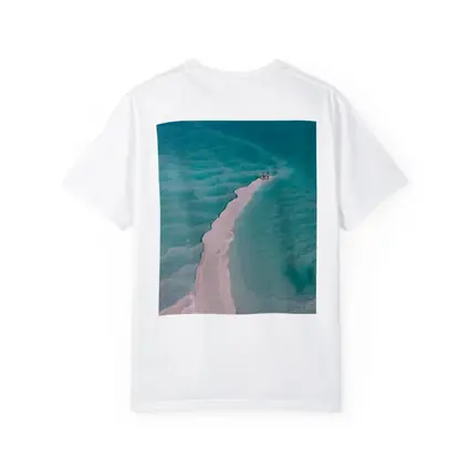 Aerial View Couple Walking Turquoise Salt Shore