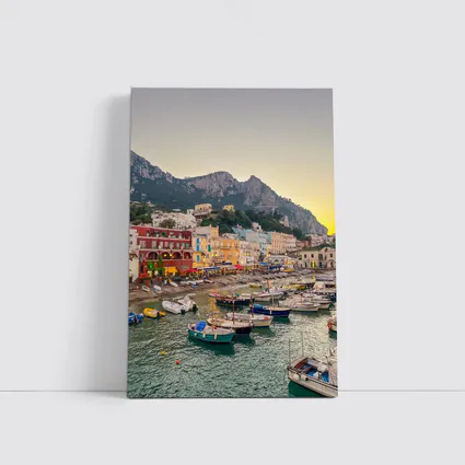 Capri Harbor Colorful Buildings Mountain Sunset