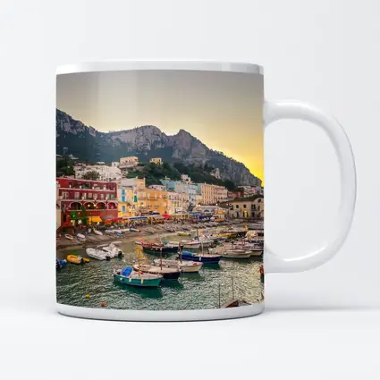 Capri Harbor Colorful Buildings Mountain Sunset
