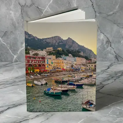 Capri Harbor Colorful Buildings Mountain Sunset