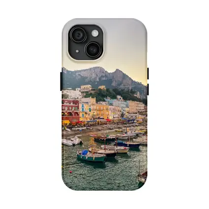 Capri Harbor Colorful Buildings Mountain Sunset
