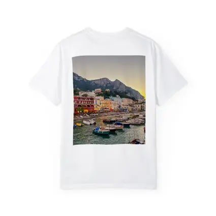 Capri Harbor Colorful Buildings Mountain Sunset
