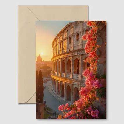 Rome Colosseum Sunset Pink Bougainvillea Flowers