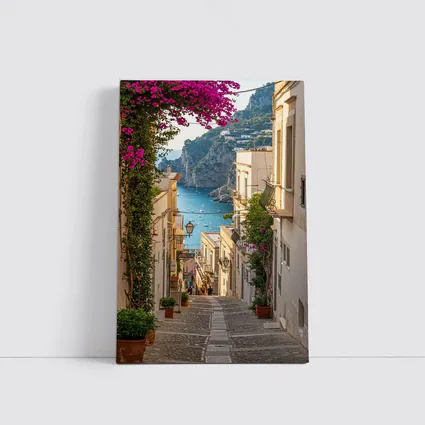 Italian Coastal Alley Pink Bougainvillea Ocean View
