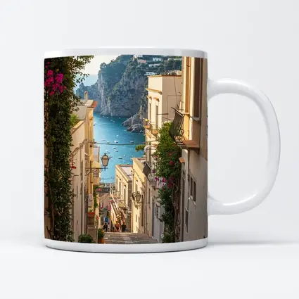 Italian Coastal Alley Pink Bougainvillea Ocean View