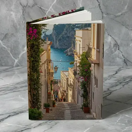 Italian Coastal Alley Pink Bougainvillea Ocean View