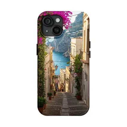 Italian Coastal Alley Pink Bougainvillea Ocean View