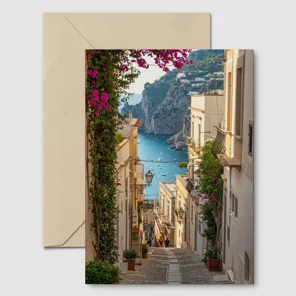 Italian Coastal Alley Pink Bougainvillea Ocean View
