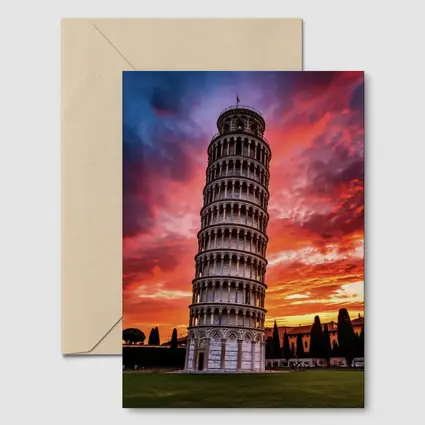 Leaning Tower of Pisa Dramatic Sunset Sky