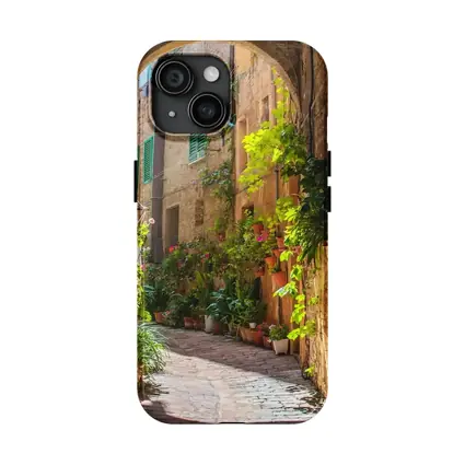 Sunlit Italian Alley With Potted Plants
