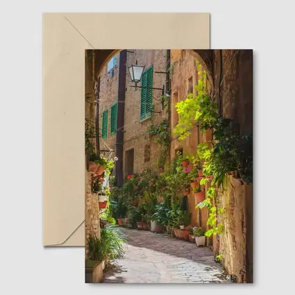Sunlit Italian Alley With Potted Plants