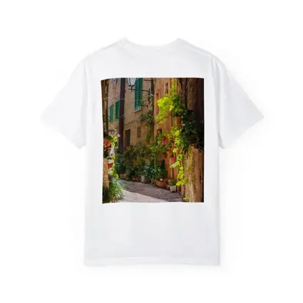 Sunlit Italian Alley With Potted Plants