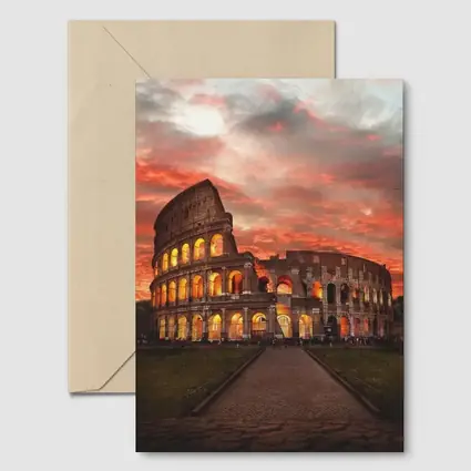 Rome Colosseum Glowing Red Sunset Sky