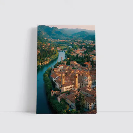 Italian River Town Aerial View Mountains
