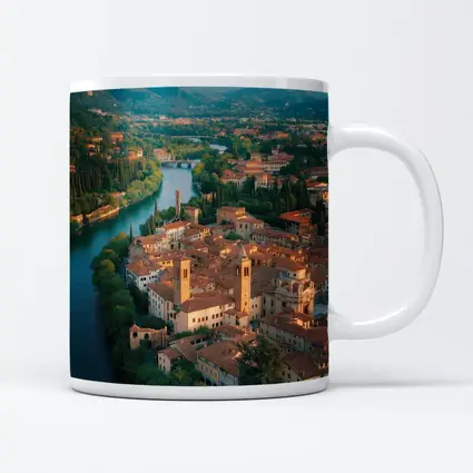 Italian River Town Aerial View Mountains
