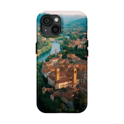 Italian River Town Aerial View Mountains