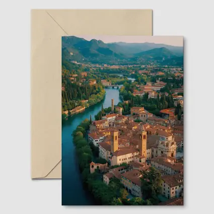Italian River Town Aerial View Mountains