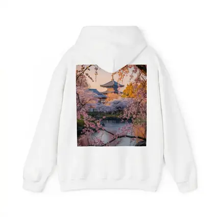 Japanese Temple Cherry Blossoms Pond Sunset