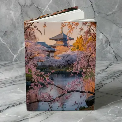 Japanese Temple Cherry Blossoms Pond Sunset