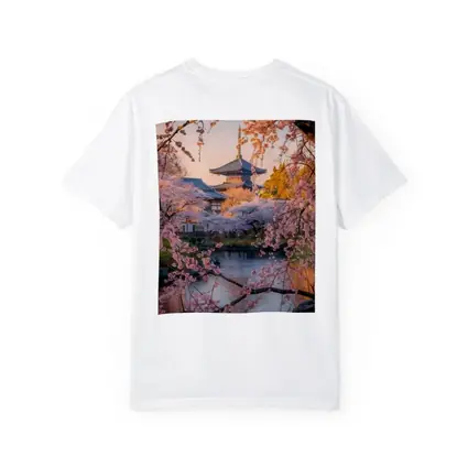 Japanese Temple Cherry Blossoms Pond Sunset
