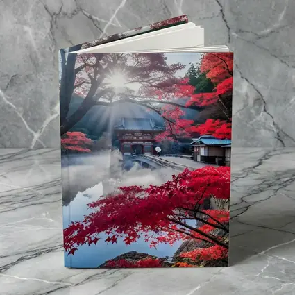 Japanese Temple Red Maple Autumn Mist
