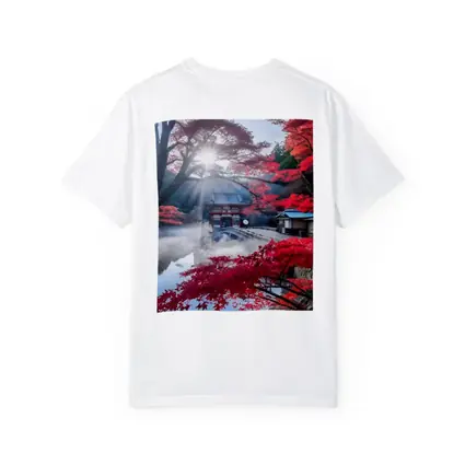 Japanese Temple Red Maple Autumn Mist